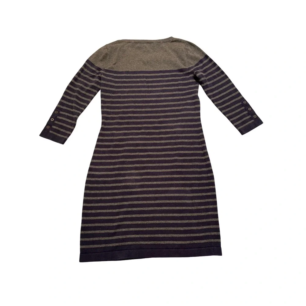 Banana Republic Sweater Dress Women's S Gray Blue Striped 3/4 Sleeve Cotton Knit - Picture 2 of 9